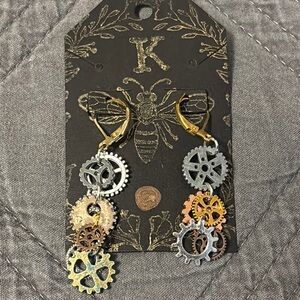 KB Steampunk Gear Earrings mixed metallic punk baddie cool girl jewelry unique